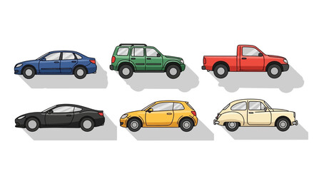Fototapeta premium Set of colorful cartoon vehicles isolated on a white background