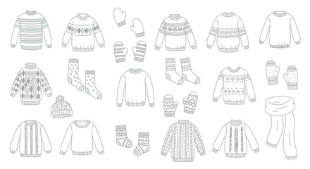 Fototapeta premium Winter clothing collection vector illustration design elements isolated