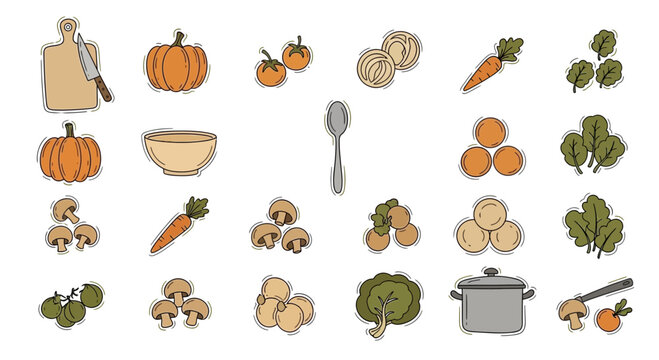 Vegetable illustration assortment of food icons for culinary design