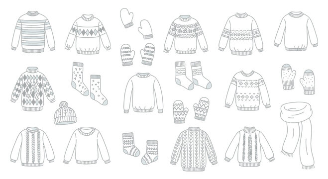 Winter clothing collection vector illustration design elements isolated