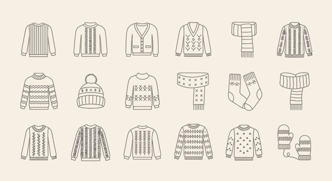 Winter apparel collection sweaters scarves mittens and more in minimalist style