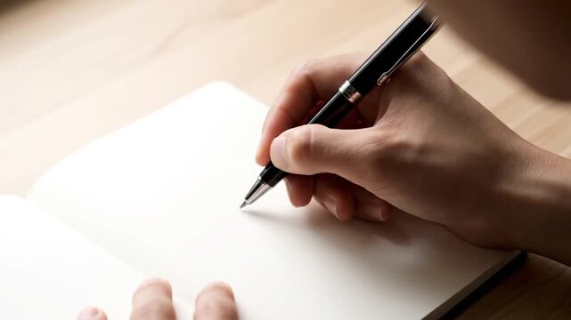 Hand holding pen writing on paper.