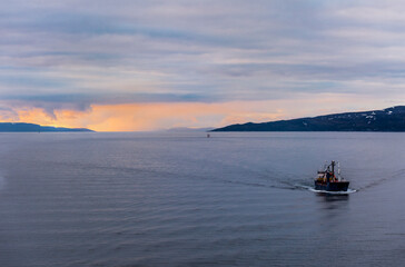 Obraz premium Sailing, Barents Sea, Norwegian Sea, Finnmark, Norway, North, Mageroya, Arctic, Norwegian fjords