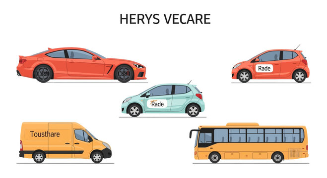 Variety of colorful cars and bus illustration for transportation services