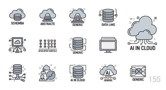 Cloud computing and data storage icons illustrating technology concepts