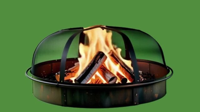 Various Outdoor Fire Pits and Bonfires Collection with Crackling Flames on Green Screen Background
