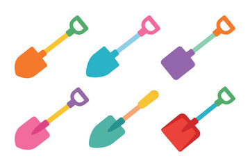 Colorful kids beach sand spade and shovel toy collection flat vector illustration © bytaristudio