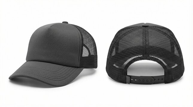 Blank Black Trucker Hat Mockup Front and Back View