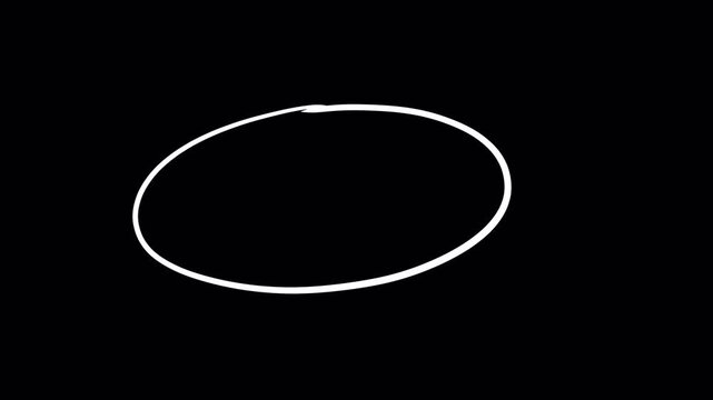 Hand-drawn white oval shape on a stark black background, simple and minimalist design.