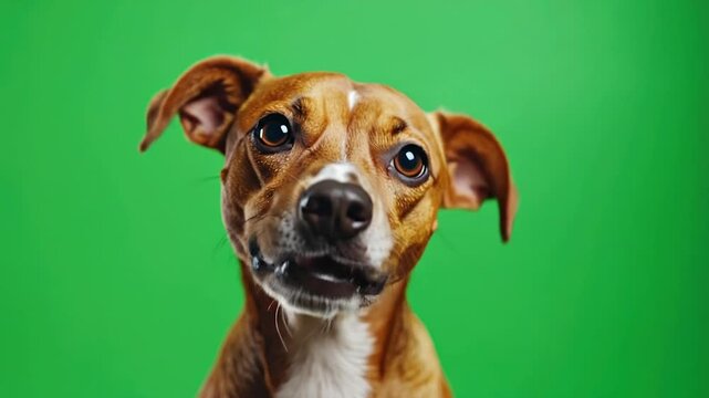 Cute dog with floppy ears looking around.