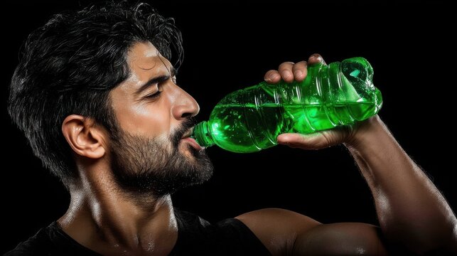 Athletic hydration moment gym studio action shot dramatic lighting close-up fitness lifestyle