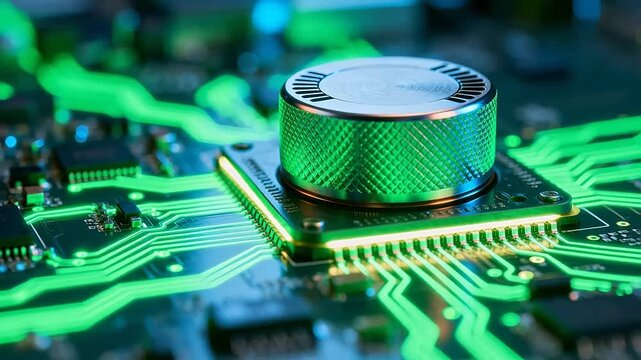 Closeup of circuit board with metallic component