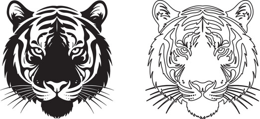 Obraz premium Tiger Head Black White Illustrations & Vectors