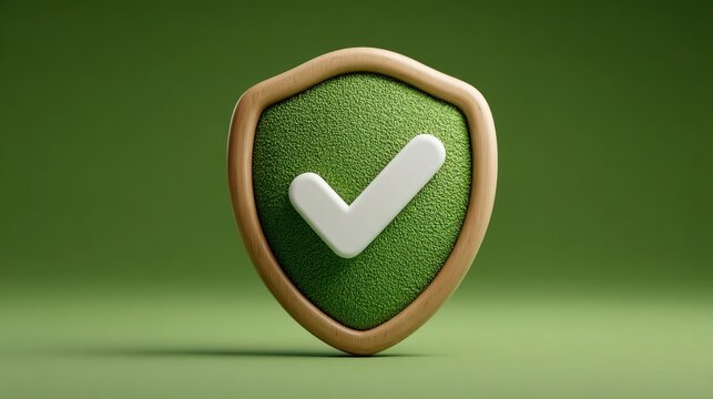 Green shield with white checkmark signifying security and protection against a verdant backdrop