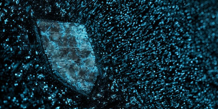 Digital data streams emanate from a glowing central processing unit with intense blue illumination