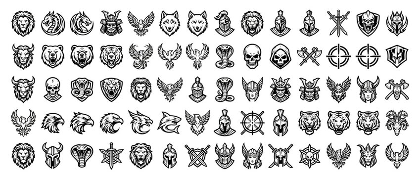 Collection of various animal face icons.