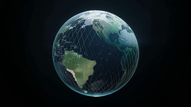 企業向けネットワーク基盤を象徴する地球の3DCGと光の繊維表現