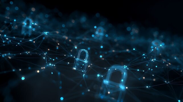 Abstract enterprise access verification background, only selected digital nodes illuminated as authorized while other routes remain blocked, zero trust security concept,