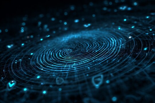 Biometric scan rings layered over a futuristic digital network, zero trust authentication, secure identity access management, MFA concept