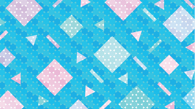 Geometric Pattern with Colorful Shapes on Blue Background