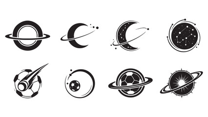 Space and Planet Logo Icon Set in Silhouette for Science, Astronomy Branding, and Cosmic Theme Design Projects © Abdul