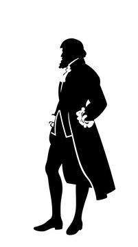 stuart era man silhouette vector fashion century historical male cavalier royalist gentleman dressed elegant doublet breeches ruff collar feathered hat cloak boots baroque nobleman