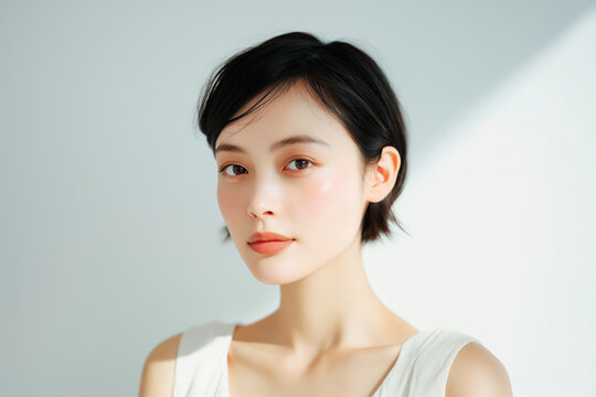 美容, 女性, スキンケア, 化粧品, ビューティー, 若い女性, 美肌, 日本人, アジア人, フェイシャル, メイク, 美容液, 保湿, クリーム, エイジングケア, 美容医療, エステ, 美容クリニック, 肌ケア, ナチュラルメイク, 透明感, ツヤ肌, モデル, 笑顔, ポートレート, クローズアップ, リラックス, 癒し, 健康的, 美白, コラーゲン, ヒアルロン酸, アンチエイジング