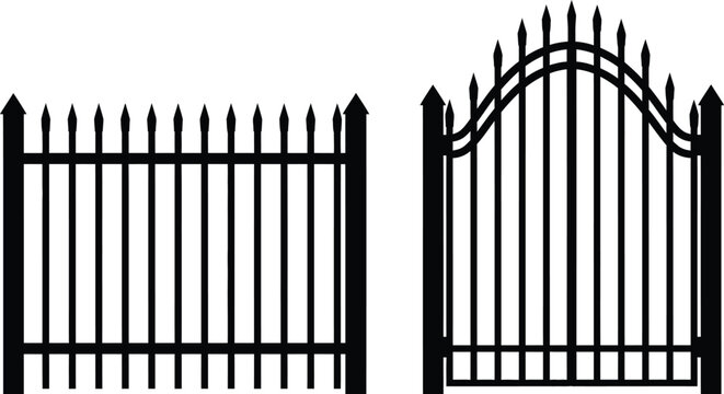 Iron fence and gate with pointed spikes and arched top
