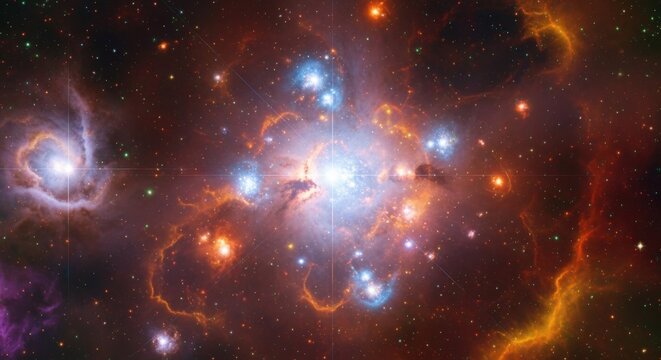 Active star formation within a bright stellar nursery, a glowing nebula showcasing young protostars