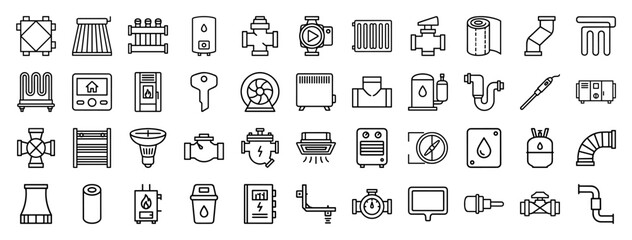 Fototapeta premium HVAC and Residential Heating Systems Engineering Line Art; Minimalist Geometric Outline Symbols for Climate Control and Boiler Maintenance.