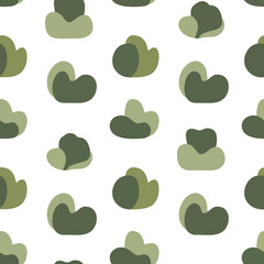 Fototapeta premium Organic shapes in muted green tones arranged in a repeating pattern on white