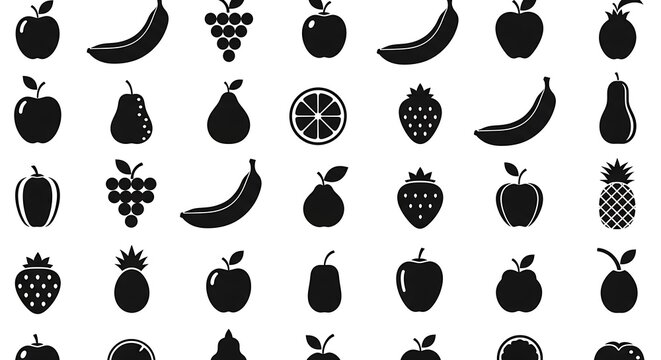 Black fruit icons on white.