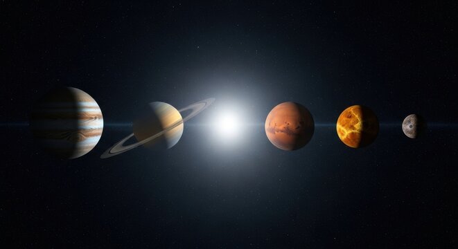 Spectacular Planetary Alignment in Deep Space Showcasing a Radiant Solar System