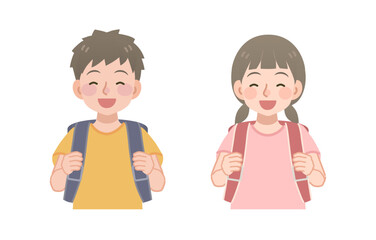 Obraz premium ランドセルを背負う小学生の男の子と女の子