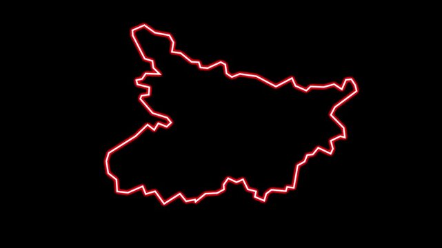 bihar  map animated outline. Glowing neon border highlight of Indian state with modern light effect on dark background