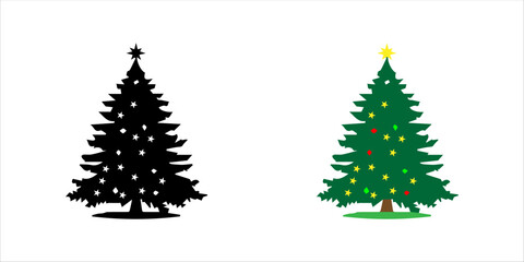 Obraz premium Colorful Christmas tree icon set. with ornaments and star representing holiday celebration, winter season, and festive decoration.