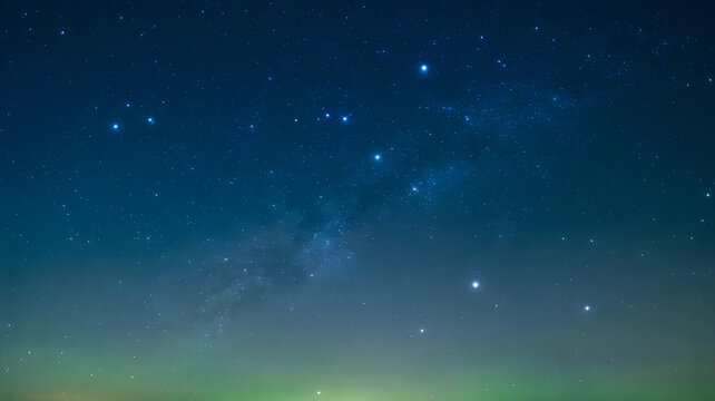 Starry night sky with glowing stars and soft clouds in a deep blue cosmic atmosphere