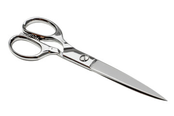 Obraz premium Polished Silver Metal Scissors with Black Background steel chrome, Isolated On Transparent Background, Png Cut Out