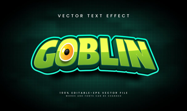 3D Green Cartoon Goblin Editable Vector Text Effect. Cartoon Style