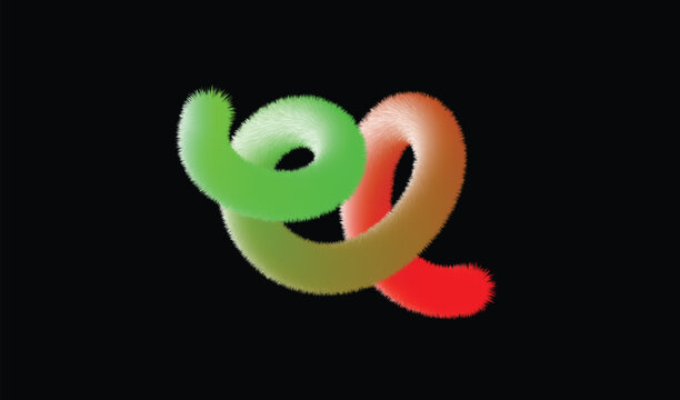 Fluffy gradient line art with green orange and red swirls on black background