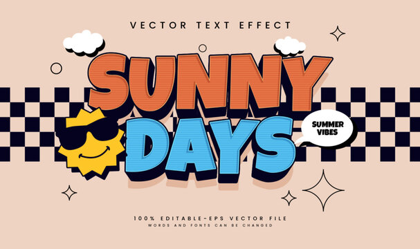 Sunny Days Editable Vector Text Effect. Retro Comic Cartoon Style. Summer Event Theme