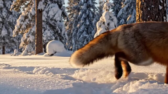 Fox running in snow