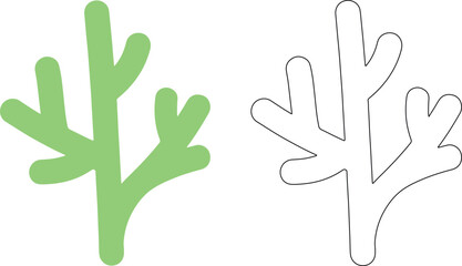Fototapeta premium Green coral silhouette and outline