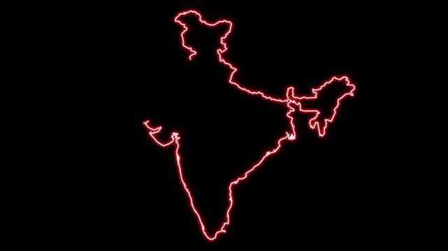 India map animated video. Map Highlighted with glowing neon outline and modern light effect on black background in video format