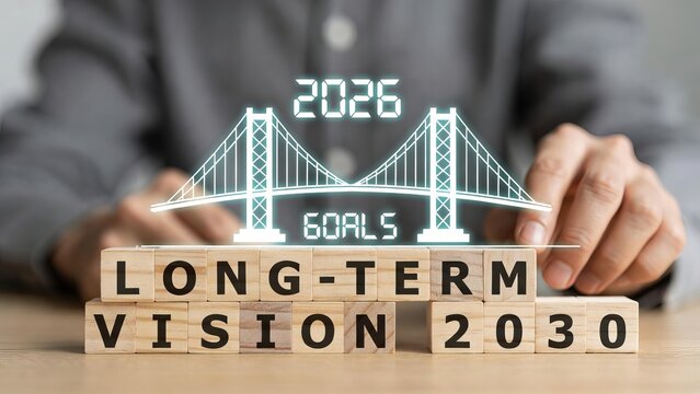 Developing a strategic long-term vision for 2030 with intermediate goals highlighted by a digital bridge.