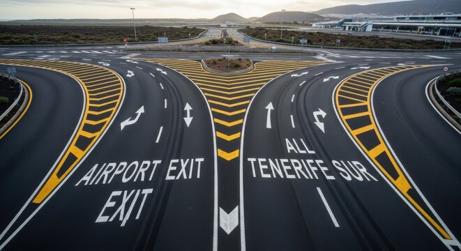 Navigational Crossroads Leading To Airport Exit And Tenerife Sur Destination