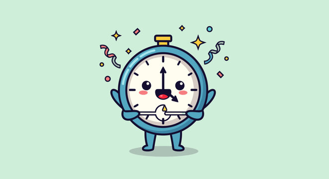 Playful Alarm Clock Cartoon Character Mascot for Greeting.