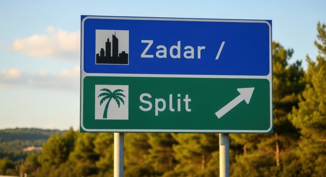 Navigational Road Sign Indicating Directions To Two Distinct Cities