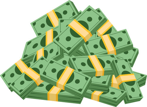 Large pile of green money banknotes, cash bundles vector for wealth, banking, and financial success concept