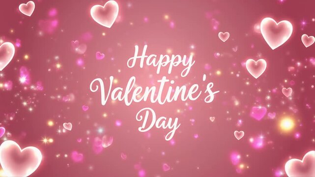 Pink Valentine's Day Greeting with Hearts and Sparkles
